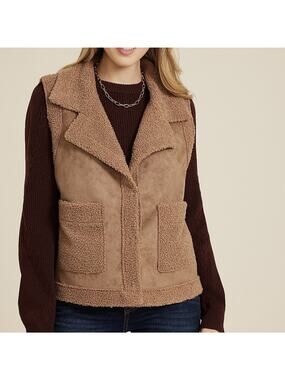 Maurices Brown Faux Suede Sherpa Vest Plus Size 2X